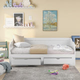Wooden Daybed with Trundle Bed and Two Storage Drawers, Extendable Bed Daybed,Sofa Bed with Two Drawers, White