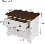 Wooden Captain Two-Drawer Nightstand Kids Night Stand End Side Table for Bedroom, Living Room, Kids' Room, White+Walnut