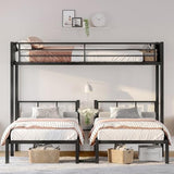 Twin Over Twin & Twin Bunk Beds for 3, Twin XL Over Twin & Twin Bunk Bed Metal Triple Bunk Bed, Black