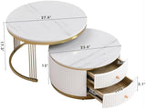 Modern 2 Pieces White Round Nesting Coffee Table with Drawers in 27.6''