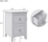 2 Drawers Solid Wood Nightstand End Table in White