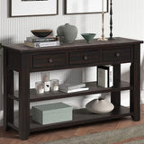 48'' Solid Pine Wood Top Console Table, Modern Entryway Sofa Side Table with 3 Storage Drawers and 2 Shelves. Easy to Assemble (Black), YYUE-240507-22