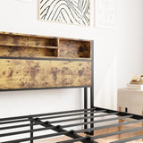 Queen Bed Frame with Storage Headboard, Metal Platform Bed with Charging Station, Bookcase Storage, No Box Spring Needed, Easy Assembly, Noise-Free, Black