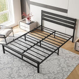 Queen Size Platform Bed Frame with Wooden Headboard, Under Bed Storage, Non-Slip, Noise Free, Easy Assembly, Black