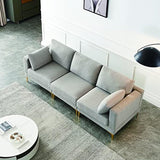 3-Seat L-Shaped Sectional Sofa with Ottoman, Grey Fabric Upholstery