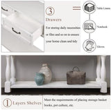 63inch Long Wood Console Table with 3 Drawers and 1 Bottom Shelf for Entryway Hallway Easy Assembly Extra-Thick Sofa Table (Antique White), YYUE-240507-26