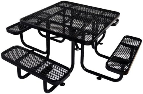 Square Outdoor Steel Picnic Table 46" Black,with Umbrella Pole