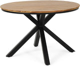 Outdoor Dining Table, Teak Acacia Wood Tabletop and Black Metal Leg