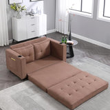 3-in-1 Upholstered Futon Sofa Convertible Floor Sofa Bed,Foldable Tufted Loveseat with Pull Out Sleeper Couch Bed,Folding Mattres Love Seat Daybed W/Side Pockets for Living Room, Brown