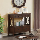 36'' Farmhouse Pine Wood Console Table Entry Sofa Table with 4 Drawers & 1 Storage Shelf for Entryway Living Room Bedroom Hallway Kitchen, YYUE-240507-02