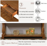63inch Long Wood Console Table with 3 Drawers and 1 Bottom Shelf for Entryway Hallway Easy Assembly Extra-Thick Sofa Table(Brown), YYUE-240507-29