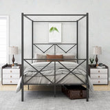 Metal Canopy Bed Frame, Platform Bed Frame with X Shaped Frame Full Black