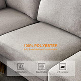 3-Seat L-Shaped Sectional Sofa with Ottoman, Grey Fabric Upholstery