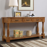 63inch Long Wood Console Table with 3 Drawers and 1 Bottom Shelf for Entryway Hallway Easy Assembly Extra-Thick Sofa Table(Brown), YYUE-240507-29