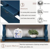 63inch Long Wood Console Table with 3 Drawers and 1 Bottom Shelf for Entryway Hallway Easy Assembly Extra-Thick Sofa Table(Navy Blue), YYUE-240507-28