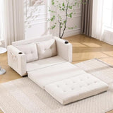 3-in-1 Upholstered Futon Sofa Convertible Sofa Bed,Foldable Tufted Loveseat with Pull Out Sleeper Couch Bed,Folding Mattres Love Seat Daybed W/Side Pockets and Cup Holder, Beige
