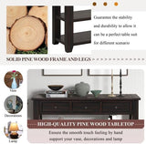 48'' Solid Pine Wood Top Console Table, Modern Entryway Sofa Side Table with 3 Storage Drawers and 2 Shelves. Easy to Assemble (Black), YYUE-240507-22