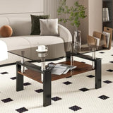 Rectangle Coffee Table, Tempered Glass Tabletop with MDF Layer, Modern Table for Living Room, Gray Glass