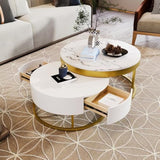 Modern Round Nesting Coffee Table with Drawers in White