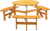 6-Person Circular Outdoor Wooden Picnic Table for Patio, Backyard, Garden, DIY w/ 3 Built-in Benches, 1720lb Capacity - Natural