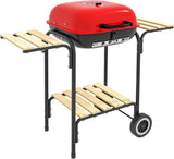 17" Portable Charcoal Grill with Wheels, 2 Side Tables and Bottom Shelf, BBQ with Adjustable Vents on Lid for Picnic, Camping, Backyard, Cooking, Red