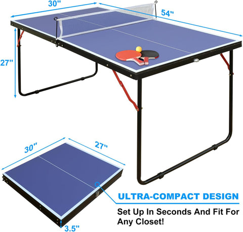 Table Tennis Table Foldable & Portable Ping Pong Table Set with Net and 2 Ping Pong Paddles for Indoor Outdoor Game