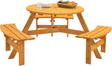 6-Person Circular Outdoor Wooden Picnic Table for Patio, Backyard, Garden, DIY w/ 3 Built-in Benches, 1720lb Capacity - Natural