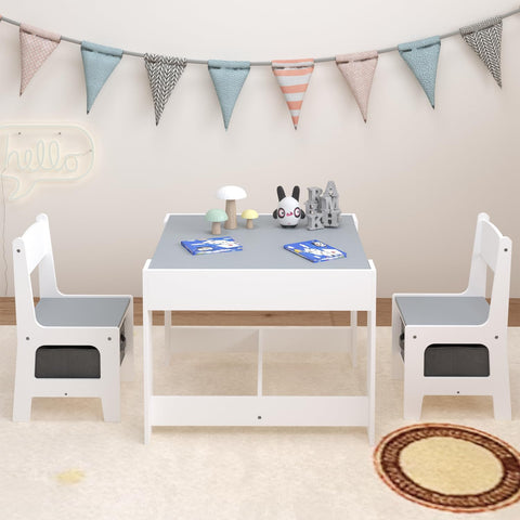 3 - in - 1 Wooden Table and Chair Set with Storage Drawer - Ideal for Drawing, Reading & Crafts - 2 - in - 1 Detachable Tabletop