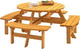 8 Person Wooden Picnic Table, Outdoor Camping Dining Table with Seat, Garden, DIY w/ 4 Built-in Benches, 2220lb Capacity - Natural