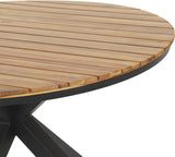 Outdoor Dining Table, Teak Acacia Wood Tabletop and Black Metal Leg