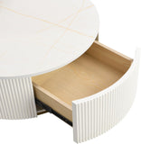 Modern Round Nesting Coffee Table Fluted with Drawer in White & Gold in 31.5''