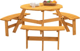 6-Person Circular Outdoor Wooden Picnic Table for Patio, Backyard, Garden, DIY w/ 3 Built-in Benches, 1720lb Capacity - Natural