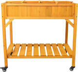 Elevated 8 Pocket Herb Garden Bed，Mobile Raised Customizable Wood Planter for Herbs，Vegetables，Flowers w/Lockable Wheels，Storage Shelf，Drainage Holes