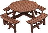 8 Person Wooden Picnic Table, Outdoor Camping Dining Table with Seat, Garden, DIY w/ 4 Built-in Benches, 2220lb Capacity