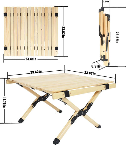 Portable Foldable Outdoor Picnic Table - Natural Beech Wood Camping Table with X-Frame Design -Small Sizes