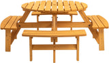 8 Person Wooden Picnic Table, Outdoor Camping Dining Table with Seat, Garden, DIY w/ 4 Built-in Benches, 2220lb Capacity - Natural