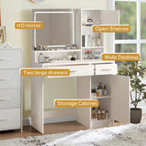 Vanity Desk with Mirror and LED Light Strip,Dressing Table with Large Drawer, 3 Level Storage Dresser & 3 Lighting Modes Adjustable Brightness, Suitable for Bedroom(White)