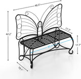 Butterfly Cast Metal Garden Bench, Outdoor Bench Patio Seat, Park Bench Outdoor Seating for Garden, Yard, Park, Entryway