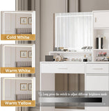 Vanity Desk with Mirror and LED Light Strip,Dressing Table with Large Drawer, 3 Level Storage Dresser & 3 Lighting Modes Adjustable Brightness, Suitable for Bedroom(White)