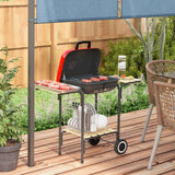 17" Portable Charcoal Grill with Wheels, 2 Side Tables and Bottom Shelf, BBQ with Adjustable Vents on Lid for Picnic, Camping, Backyard, Cooking, Red