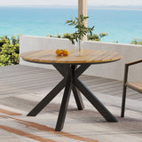 Outdoor Dining Table, Teak Acacia Wood Tabletop and Black Metal Leg