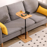 Couch Tray Table Bamboo Height Adjustable Side Table for Sofa C-Shaped Oval End Tables with Slots for Bed & Chairs in Living Room & Bedroom (Oval + Rectangle)