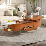 47.2''Lift Top Coffee Table with 360-degree Marble-Patterned Rotating Tray,Hidden Compartment, Partially Assembled Wooden Center Table, Modern Oval Lift Tabletop for Home Living Room