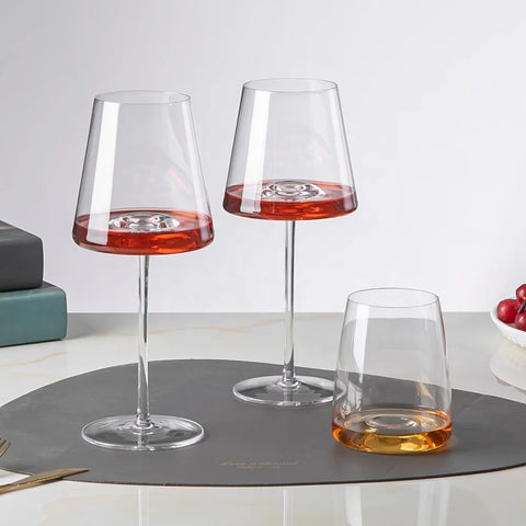 Elegant Trapezoidal White Wine Glasses Stemless Concave Bottom Stemmed Highball Glasses