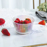 Vertical Striped Glass Serving Bowl Salad Ice Cream Dessert Bowl 4.5 Inch Ribbed Mini Prep Bowl