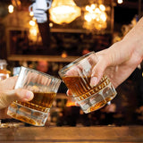 9 oz Bar Glasses Embossed Rock Nonpareil Heavy Geometric Bottom Whiskey Glasses