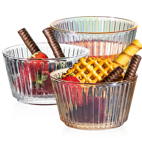 Vertical Striped Glass Serving Bowl Salad Ice Cream Dessert Bowl 4.5 Inch Ribbed Mini Prep Bowl