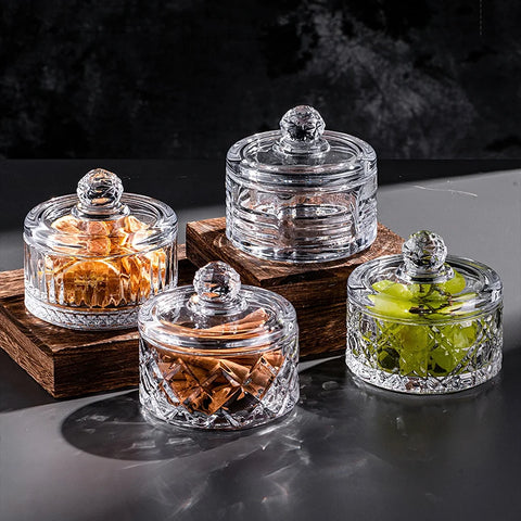 Mini Serving Bowls Clear Food Containers 9.5 oz Chic Embossed Candy Jar with Lid