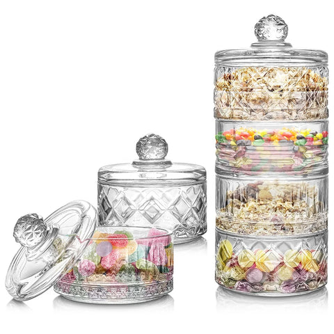 Mini Serving Bowls Clear Food Containers 9.5 oz Chic Embossed Candy Jar with Lid