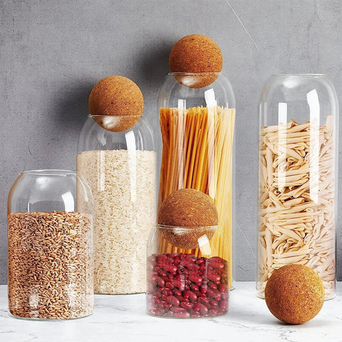 多功能透明玻璃储物罐，带软木盖球盖调味品容器罐食品容器